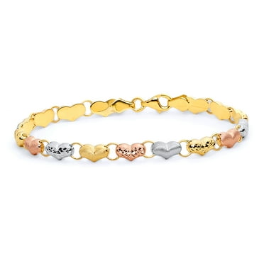 6 Wellingsale 14k Tri 3 Color Gold Polished 3mm Heart ID Figaro Bracelet with Lobster Claw Clasp 6 Wellingsale 14k Tri 3 Color Gold Polished 3mm Heart ID Figaro Bracelet with Lobster Claw Clasp